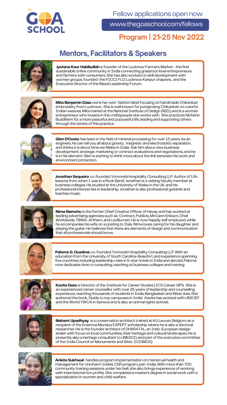 Program Line Ups Mentors line up - The Goa School